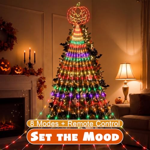 Gerrii 14FT Halloween Pumpkin Waterfall String Lights - USB Outdoor Decor