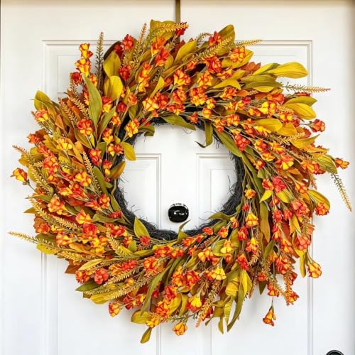 Fall Orange Wreath - 24-Inch Handmade Fall Harvest Farmhouse Decor - Variation of THIS listing