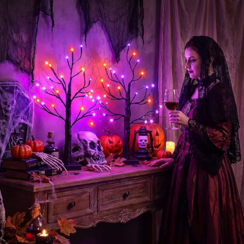 Halloween Black Tree with Lights 24 Inch Spooky Style Indoor Decoration Set
