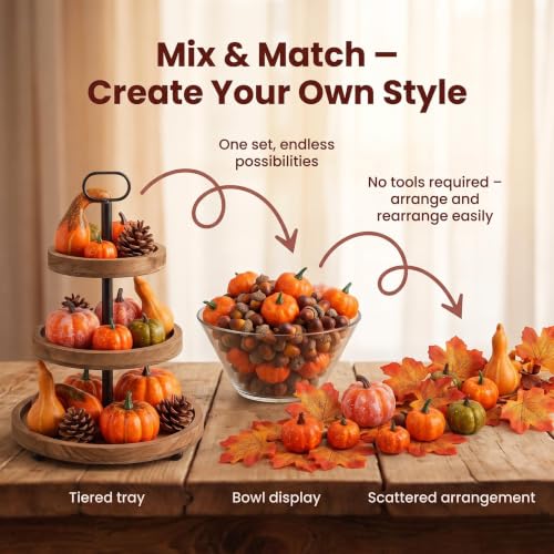 Fall Decor Set with Mini Pumpkins, Maple Leaves, Pinecones & Acorns - 50 Pieces