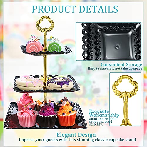 Honeydak 3 Sets 3-Tier Cupcake Stand Cake Dessert Display - Black