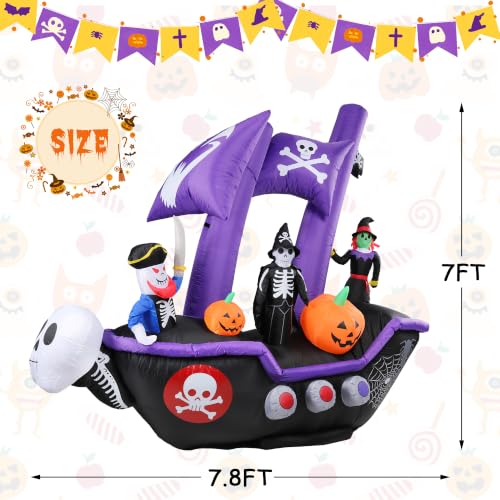 7.78FT Pirate Ship Inflatable Halloween Decor with LED Lights Outdoor