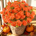 Artificial Fall Flowers for Outdoors, 6PCS Silk Orange Geraniums - Autumn Decor