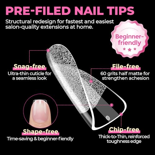 UNA GELLA Squoval Short Square Nail Tips XS - Clear Soft Gel False Nails 504PCS