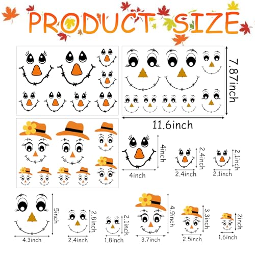 Fall Scarecrow Face Stickers Vinyl Decals for Crafts and Decorations - 24 Pieces