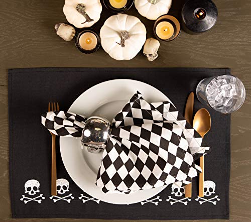 Halloween Skull & Bones Placemats Set - 13x19 Inch, Reusable & Washable Cotton, 4 Pieces - Variation of THIS listing