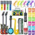 Inflatable Rock Star Toy Set with Guitars Microphones Neon Accessories for 80s 90s Party