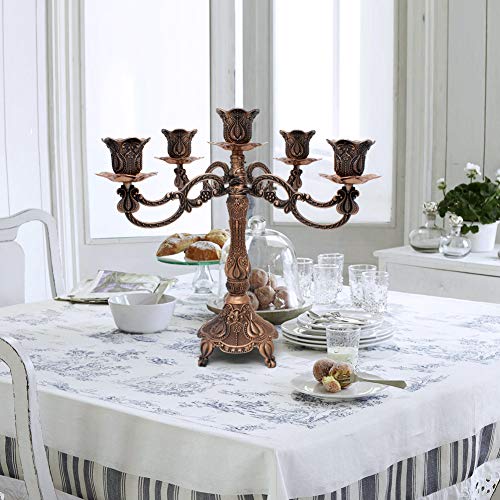 Red Bronze Tulip Style 5-Candle Metal Candelabra - 10.1 Inch Tall for Wedding & Home Decor