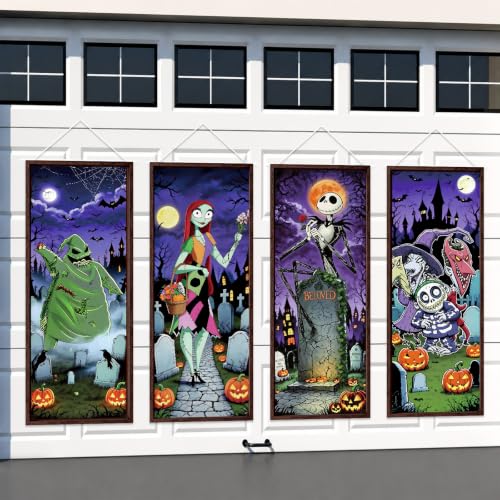 Halloween Decorations Set - 4 Retro Holiday Porch Banners for Doorway & Wall Decor
