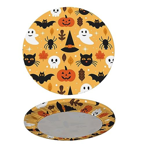 Halloween Ghost Pumpkin Round Fitted Waterproof Tablecloth - 44 Inch Elastic Edged for Indoor Outdoor Use