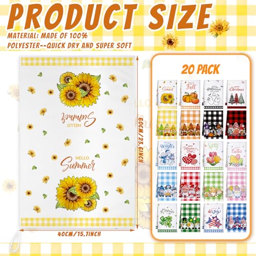 Gnome Cute Holiday Kitchen Hand Towels Set - 20 Pcs Seasonal Decor