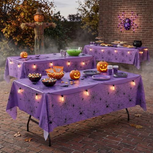 Halloween Tablecloth 3 Pack - Spider Web Design Purple, 54 x 108 Inch - Web Variation