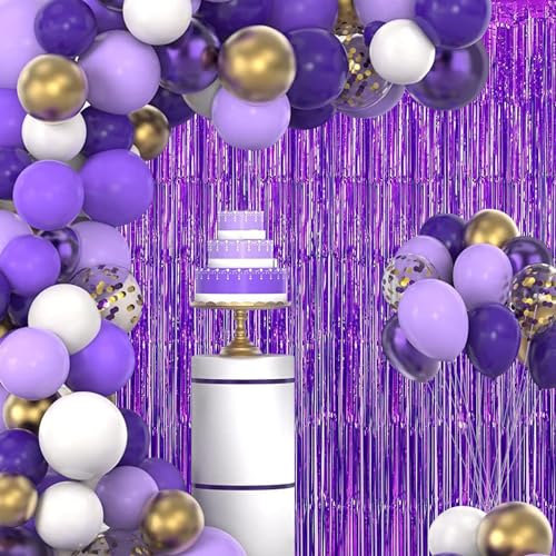 Purple Fringe Curtain Party Streamers - 12 Pack 3.3ft x 8.2ft Foil Backdrop for Birthday Wedding Baby Shower & Disco Party - Variation: Purple