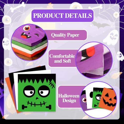 Halloween Paper Napkins Set - Orange Pumpkin Ghost Frankenstein Vampire 100pcs