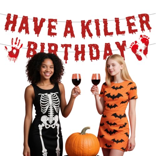 Halloween Birthday Banner - Spooky Horror Party Decorations, Pre-Strung, Reusable, 6 Feet