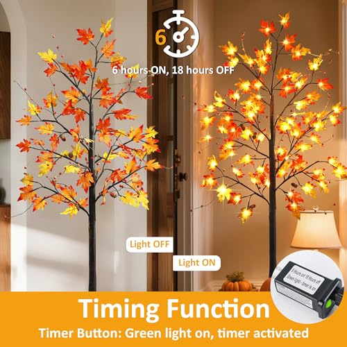 5FT Lighted Maple Tree for Fall & Holiday Decor - Warm White LEDs, Adjustable Branches, Sturdy Base