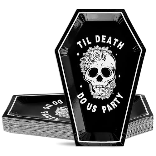 Halloween Skull Coffin Paper Plates - Disposable Party Tableware, 40 Pack