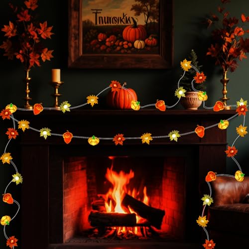 Fall String Lights with 50 LEDs, Battery Operated Halloween & Thanksgiving Decor