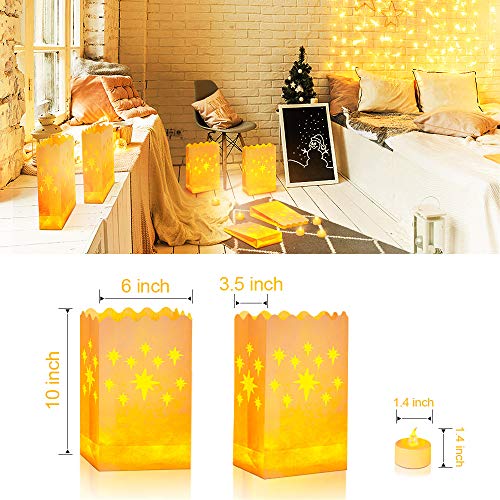 LED Candle Set with Luminary Bags - 50 Flickering Tea Lights for Wedding Party Halloween Christmas - Meteor Variation