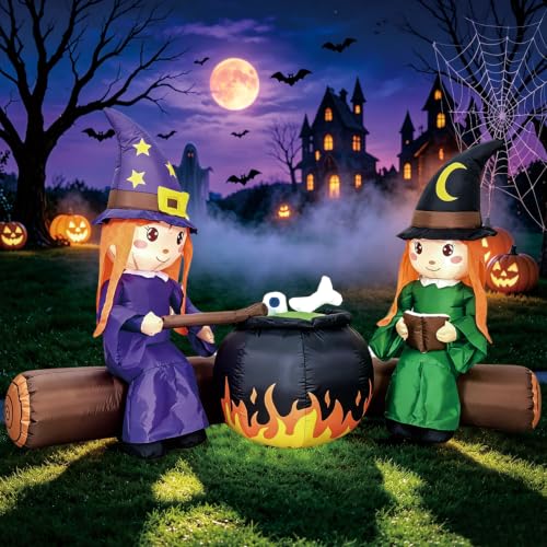 Halloween Inflatable Decor Witch Campfire with Built-in LEDs - 6FT Outdoor Yard Decoration