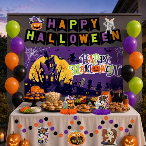 Halloween Party Decorations Kit with Banner, Balloons & Confetti - Halloween