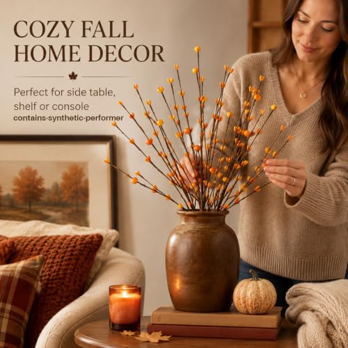 Fall Berry Stems Faux Autumn Flowers with Orange Yellow Berries - Rustic Fall Decor