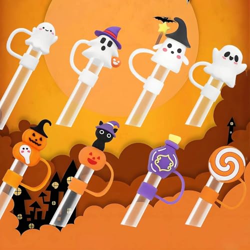 Halloween Straw Cover Set 8 Pcs - Fun 3D Cup Toppers for Parties