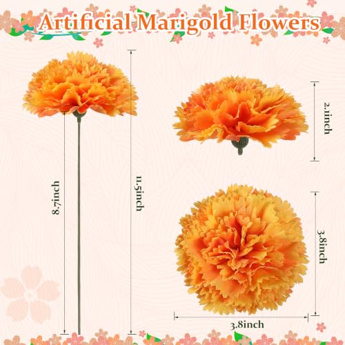 Artificial Silk Carnation Flower Heads with Stems - Orange Yellow, 24 Pack