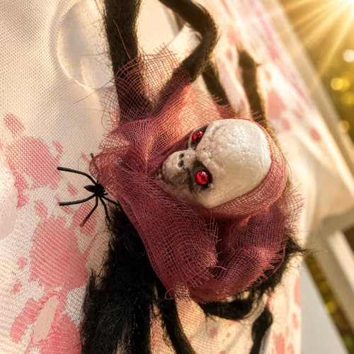 Outdoor Halloween Spider Web Decor Kit with Giant Spiders - Scary Haunted Scene
