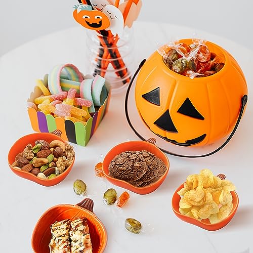 Mini Pumpkin Ramekins Set of 4 - Oven Safe Ceramic Bowls for Baking & Serving