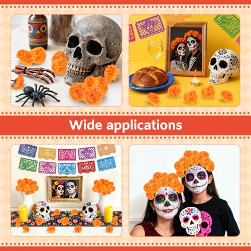 Day of the Dead Decor Set with Marigolds and Banner - Yellow - Mexican Party Supplies