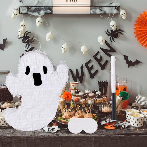 Halloween Ghost Piñata with Blindfold and Stick Kids Party Game – Birthday Carnival Decoration