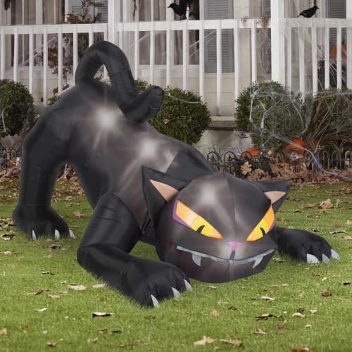 6FT Inflatable Black Cat Halloween Decor with LEDs, Outdoor Indoor Yard Display