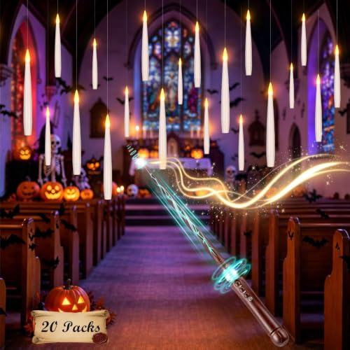 Palmatte 20P Floating Candles with Wand Remote Halloween Indoor Decor