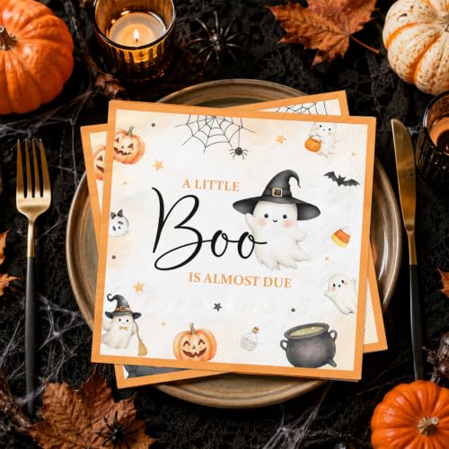 Halloween Baby Shower Napkins - 80 Count Boo Theme Disposable Party Tableware