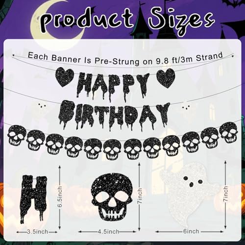 Black Glitter Halloween Banner & Spooky Hanging Garlands for Party Decor