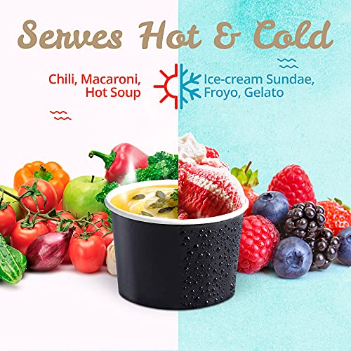 Disposable Paper Ice Cream Cups 9 Oz Black - 50 Count for Cold & Hot Food