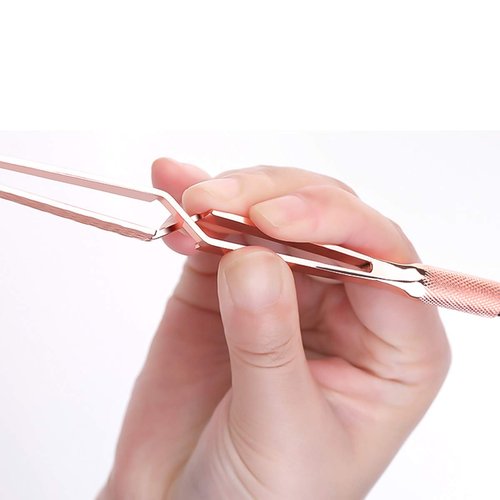 2PCS Rose Gold Stainless Steel Nail Art Tools Pinching Cuticle Pusher - Multifunction False Nail Shaping Tweezers Manicure Tool