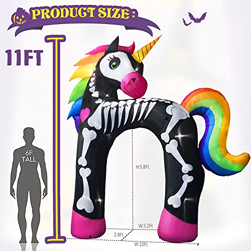 11FT Halloween Inflatable Arch Rainbow Skeleton Unicorn Outdoor Decor
