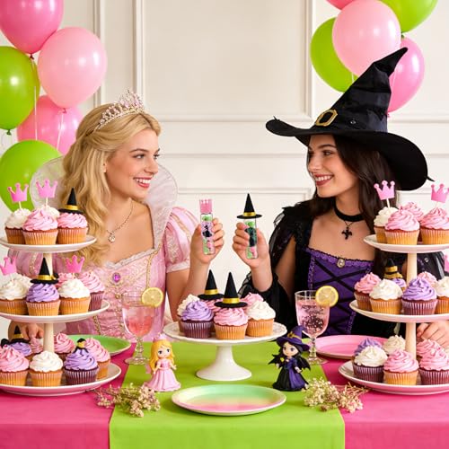 Pink and Green Witch Party Favors - 36 Candy Tubes, Mini Hats & Stickers Set