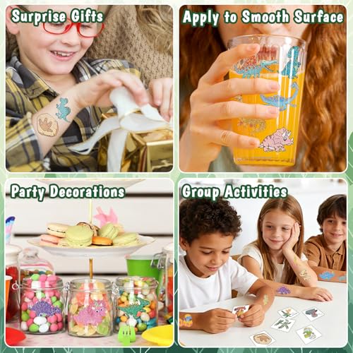 Partywind Dinosaur Glitter Temporary Tattoos for Kids - 50 Sheets, Dinosaur Variation