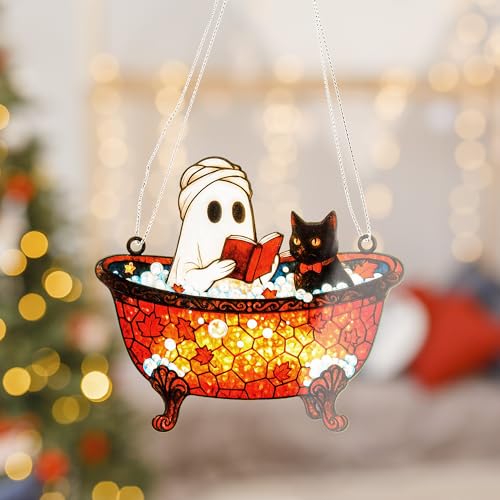 Ghost03 Halloween Christmas Ornament - Spooky Ghost Reading - White Elephant Gift