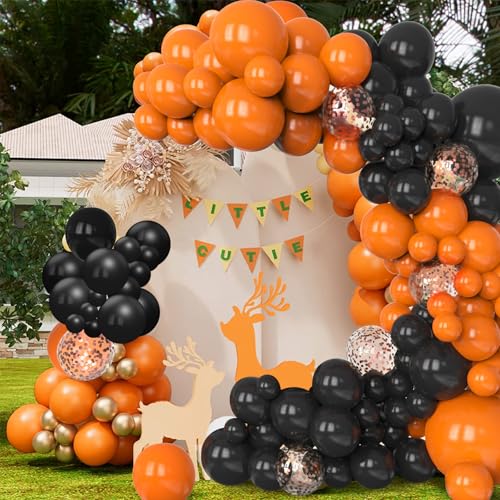 Halloween Balloon Arch Kit - Black, Orange & Rose Gold Confetti, 130 Pcs