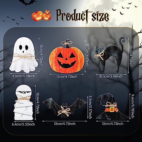 Halloween Tiered Tray Decor Set - Pumpkin Ghost Cat Mummy Witch - 6 Pieces