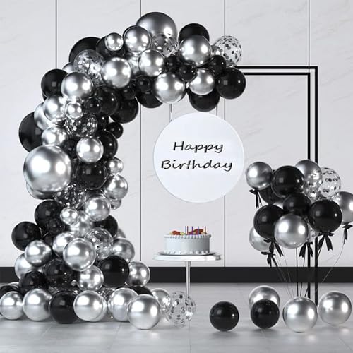 Black and Silver Balloon Garland Arch Kit with Latex Balloons & Accessories - Silver Variation