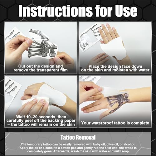 Mechanical Skeleton Face Tattoos - Waterproof Halloween Temporary Stickers for Party & Cosplay