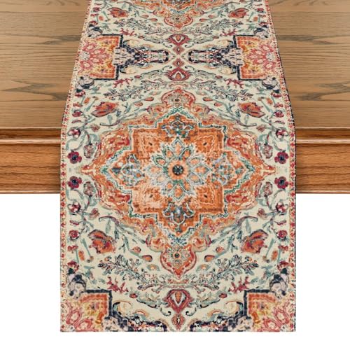 Orange Boho Table Runner 13x72 Inch Farmhouse Rustic Fall Kitchen Decor