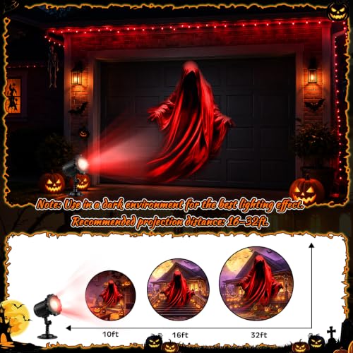 Halloween Projector Light Outdoor Red Ghost Projection - 2026 Upgraded Clearer Pattern with Remote