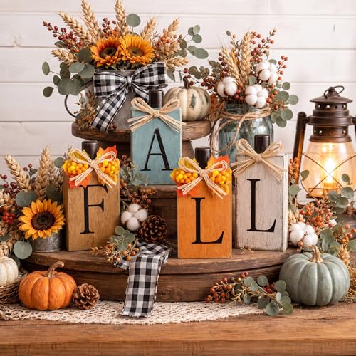 Wooden Fall Decor Set with Pumpkin Letters for Thanksgiving Home Table Centerpieces