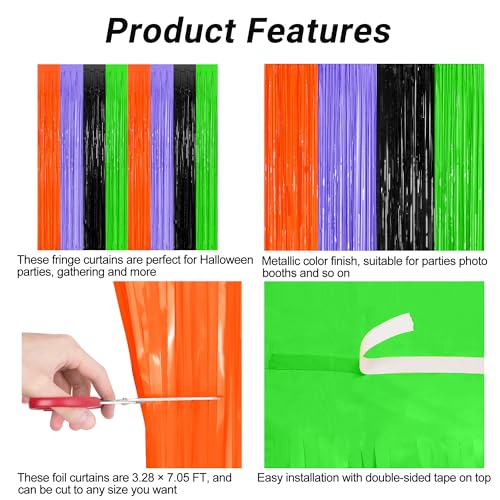 Halloween Foil Curtain Decorations 2 Pack - Orange, Purple, Black, Green